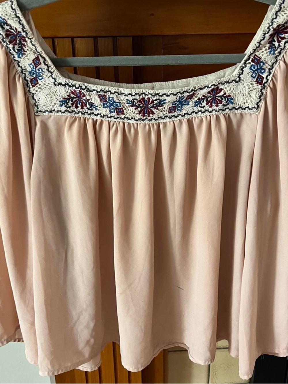 Flying Tomato Blush Pink Embroidered Boho Peasant Blouse